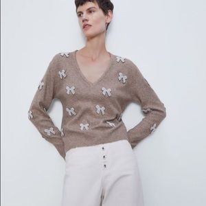 Zara Faux Pearl Bow Sweater